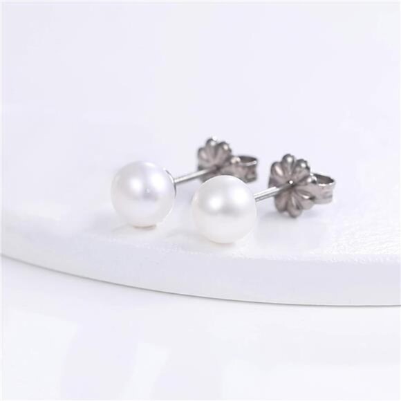Hypoallergenic Titanium Studs with White Freshwater Cultured Pearl Earrings - Picture 6 of 7
